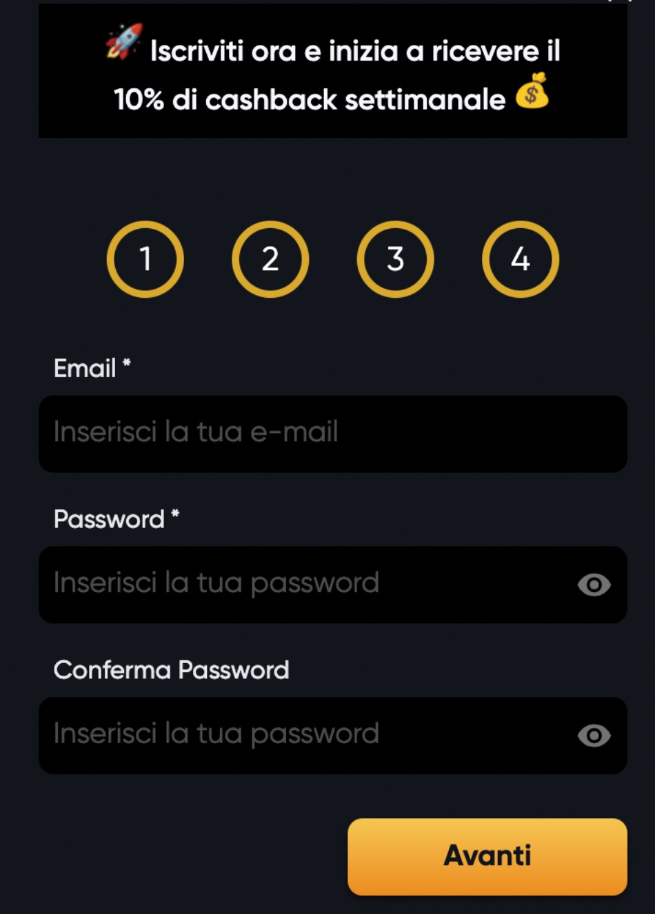 Registrazione su Instant Casino